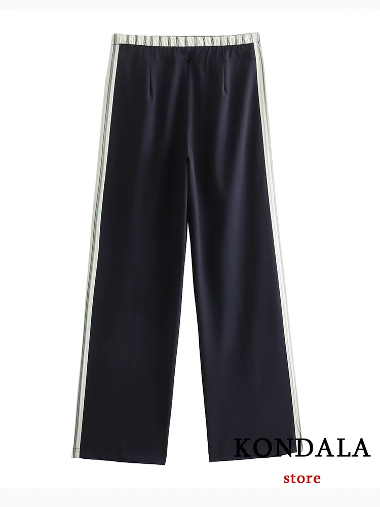 KONDALA Casual Striped Print Long Pants Women Elastic Bow Tie Straight Pants Fashion 2024 Spring Summer Sports Women Trousers