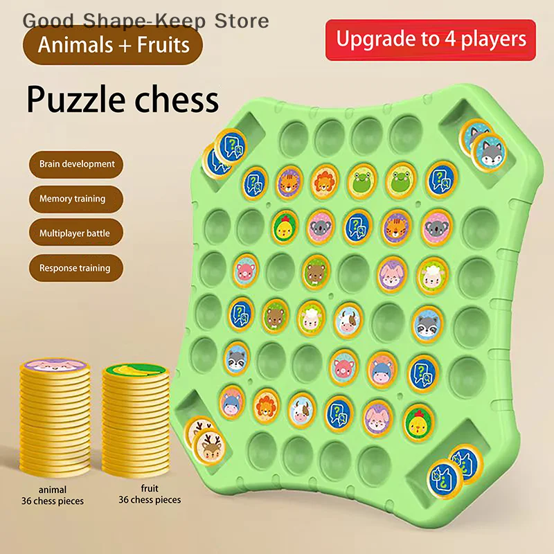 Animal Flip Chess Memory Game Board Set - Fun Social Table Game for Children & Adults Interactive Parent-Child Family Party Toy
