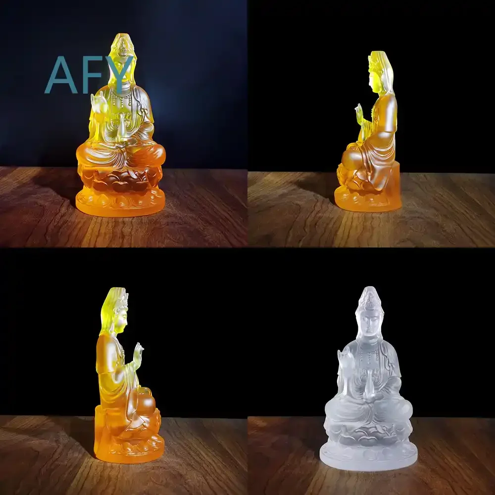 Glazed Crystal Buddha Statue for Home Decor Temple Decoration Religious Gift for Buddhism Practice for Guanyin for Yellow