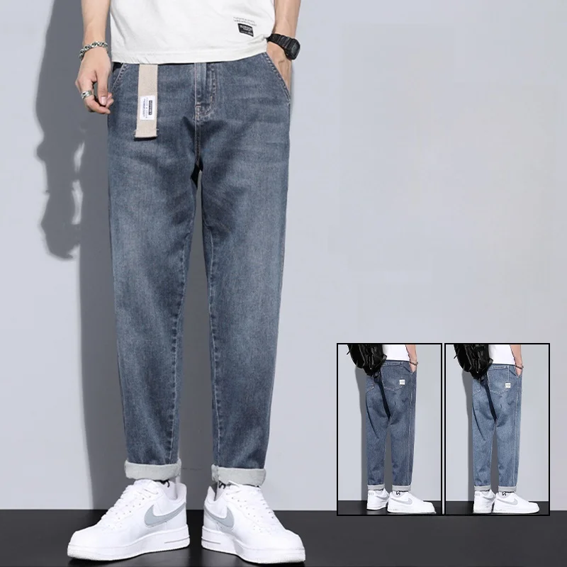 

Men's Loose Straight Leg Jeans Trendy Autumn Winter New Sle Casual Comfortable Fit High Waist Zipper Fly Blue Denim Pants