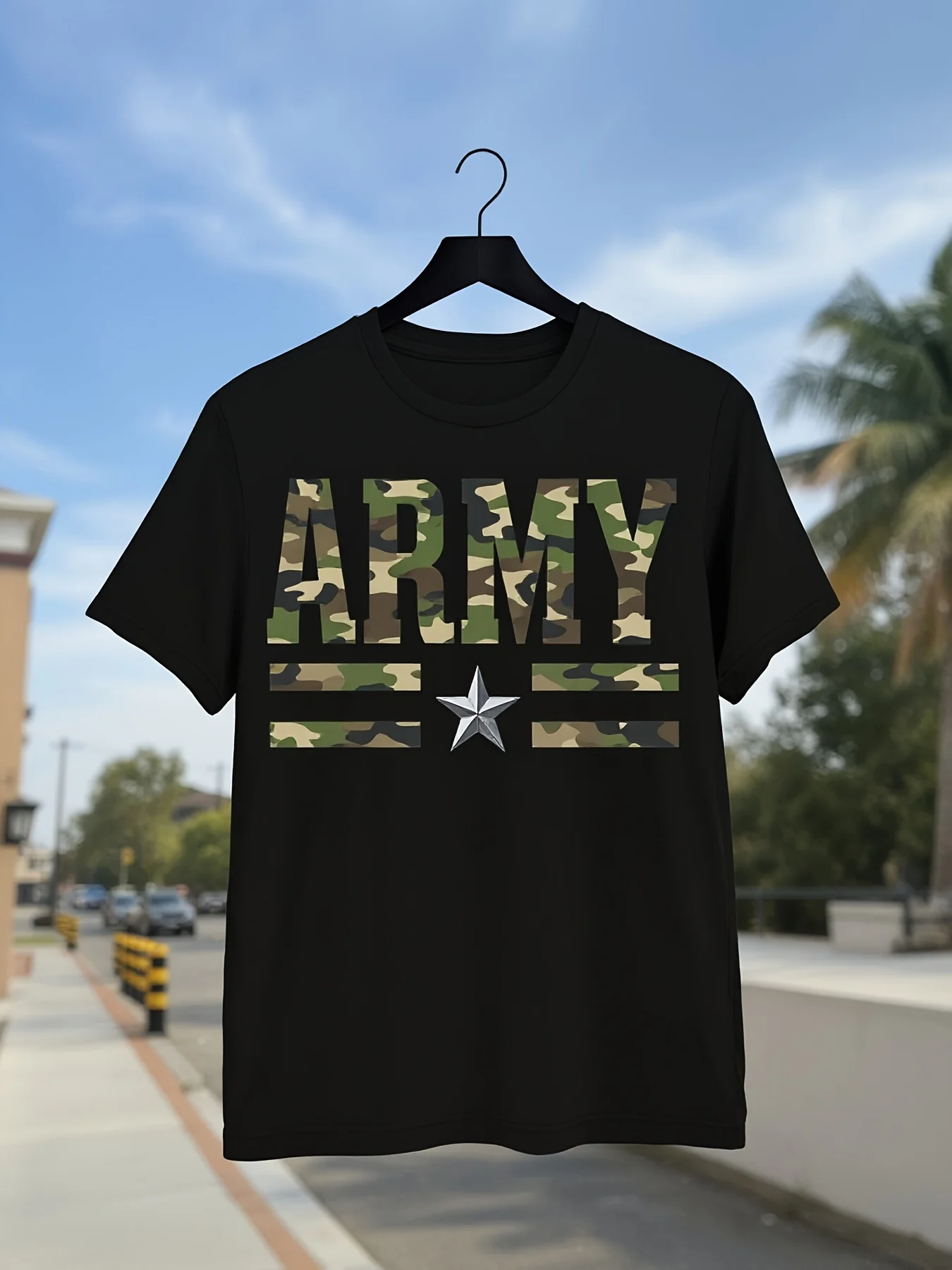 Men's Unisex Plus Size ARMY Camouflage Star Logo ARMY Text Print Seasonal Fashion Retro Design Comfortable Fit Short Sleeve Shirt Gift Shopper Holiday Shopper 2 Retro Casual Short Sleeve T-Shirt, Round Neck Printed Pattern Set