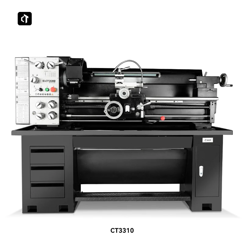 CT3310 Three-Bar High Precision Metal Lathe Machine Industral Medium Duty Metal Processing Lathe with Base Cabinet