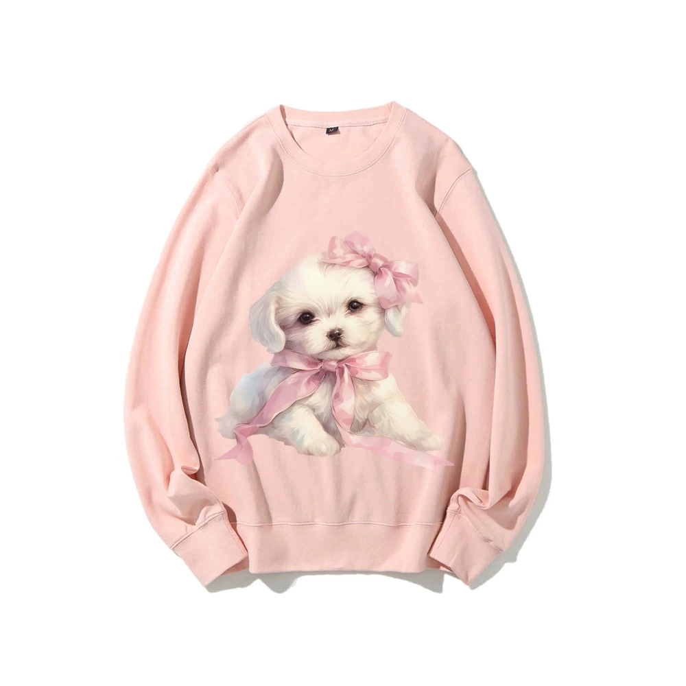 

Graphic Sweatshirt Puppy Bow Sweatshirt Premium Cotton High Quality Oversize Sweatshirt Cute Puppy Pink Bow Sweet Y2K Style