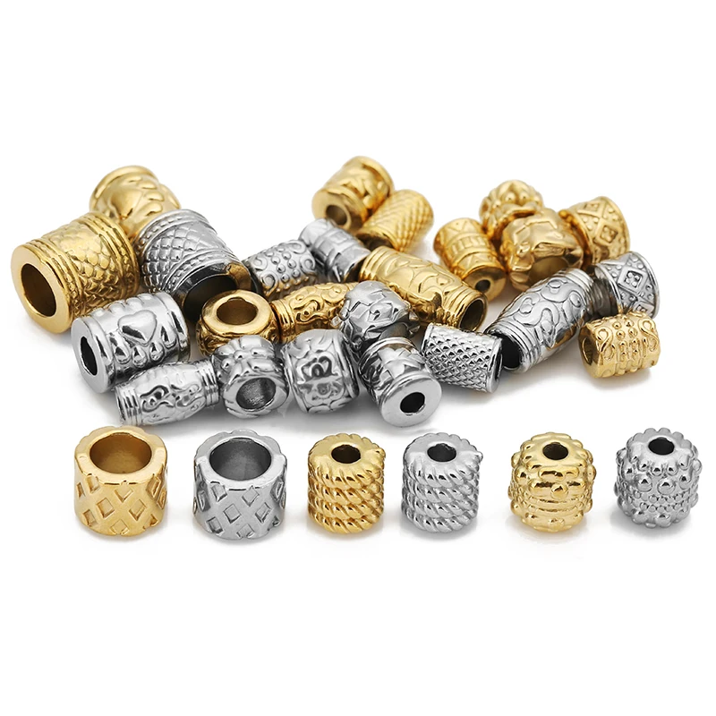 5pcs/lot Stainless Steel Gold Color Loose Tube Big Hole Spacer Beads for DIY Bracelets Necklace Jewelry Making Supplies Finding