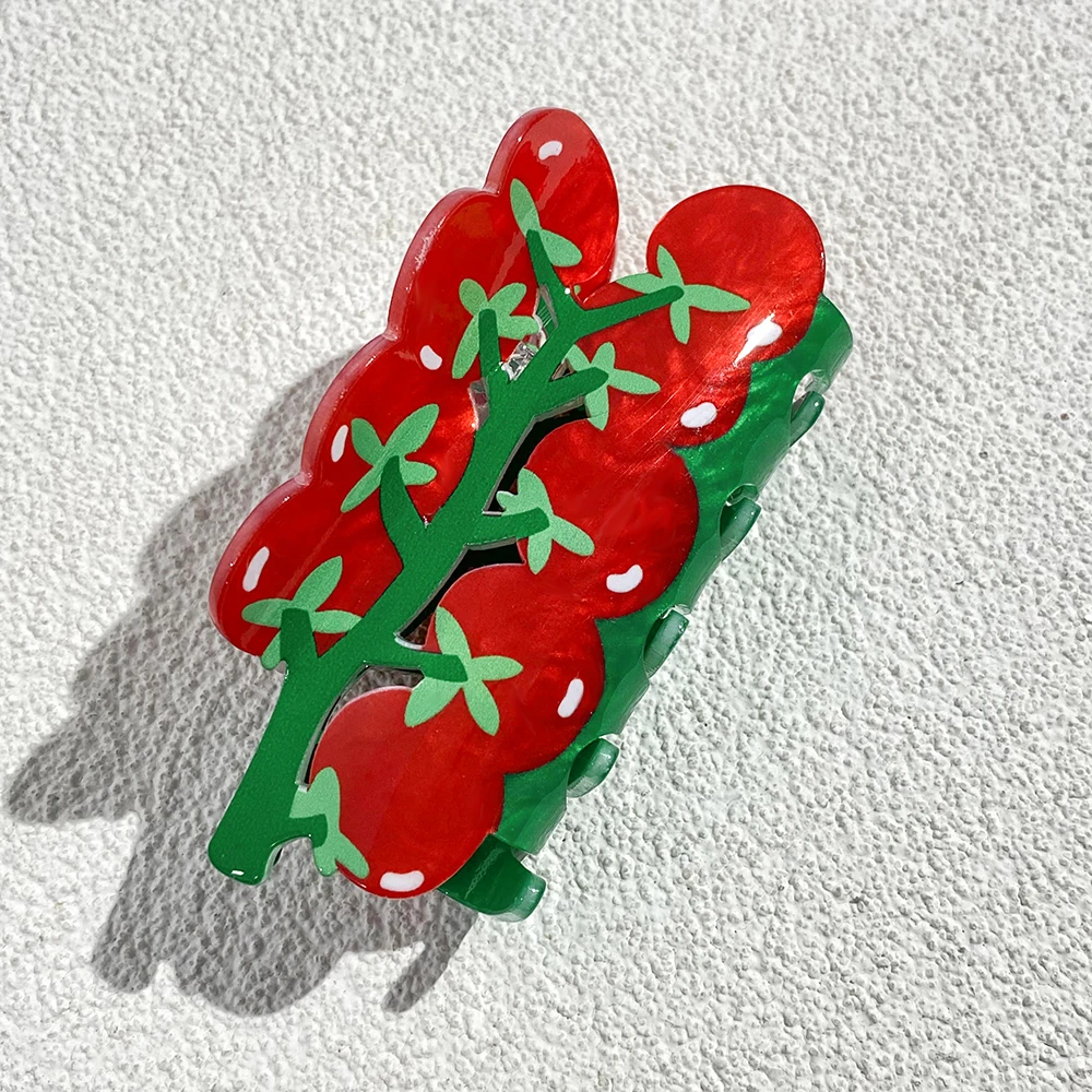 

Red Cherry Tomatoes Double Sided Printed Shark Hair Clip Claw For Women Girls New Acrylic Fixed Ponytail Hairpin Hair Accessorie