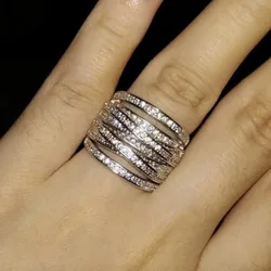 Jianjie Circular Surround Zircon Inlaid Brilliant Rings for Women Delicate Shining Wedding Bride's Gift Fashion Accessories