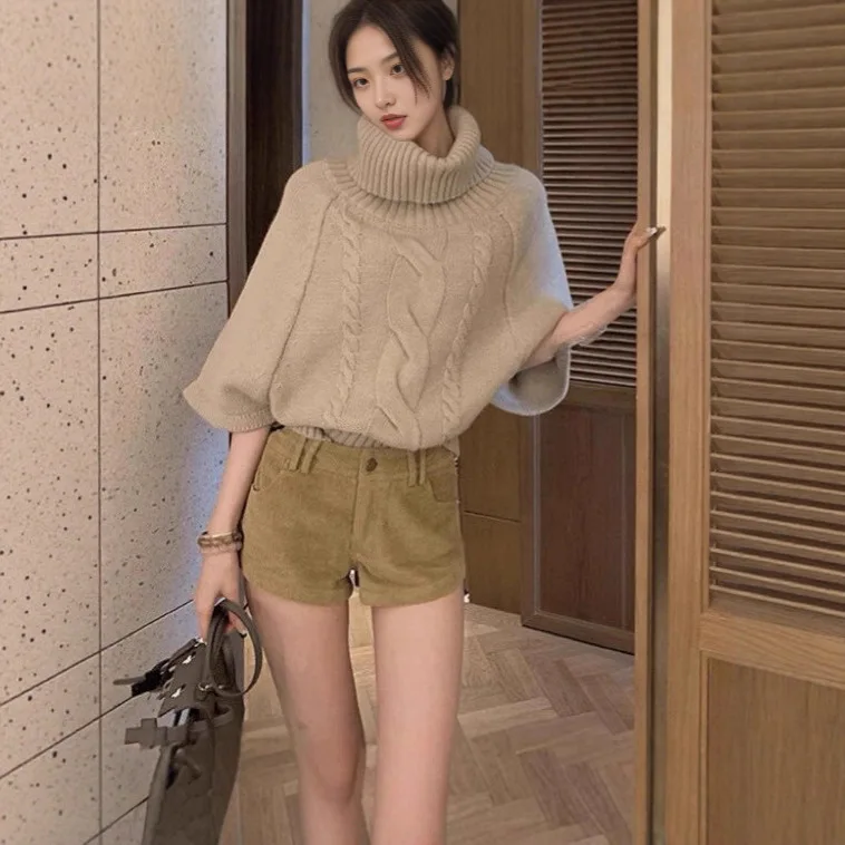 

Женский осенне-зимний элегантный свитер с воротником-накидкой, женский пуловер с короткими рукавами, винтажный свободный джемпер с витым узором