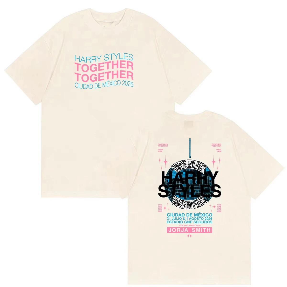 Trendy Retro Concert Disco Ball Print T-shirt Men Music Fan Double Sided Typography Graphic Loose Cotton Casual Short Sleeve Tee