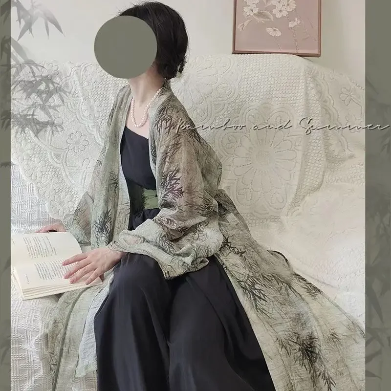 Nowy chiński styl Hanfu kobiety luźna dynastia Song Hanfu czteroczęściowy garnitur Kimono szata Vintage zielone chińskie kostiumy Hanfu