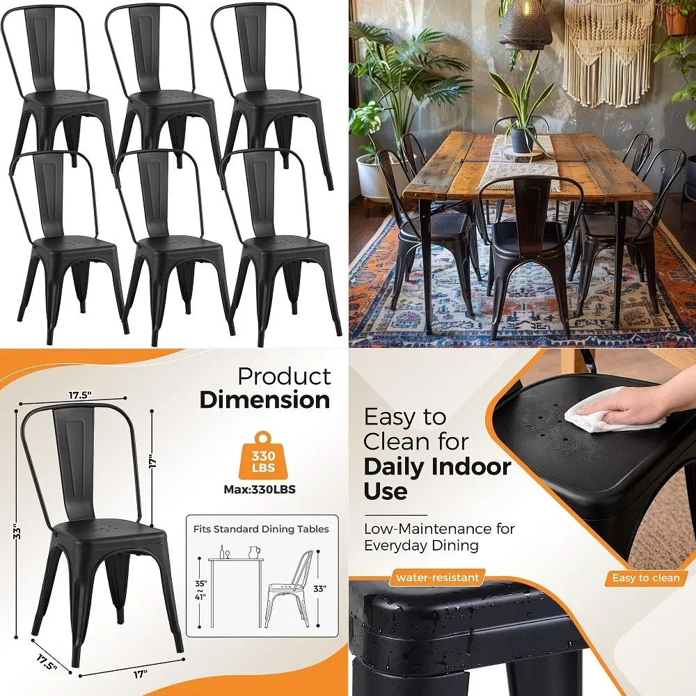 

Dining Chairs Set of 4, Plastic Stackable Kitchen Chairs, Classic Indoor Outdoor Chair with Metal Legs for Dining Room, Kiteche