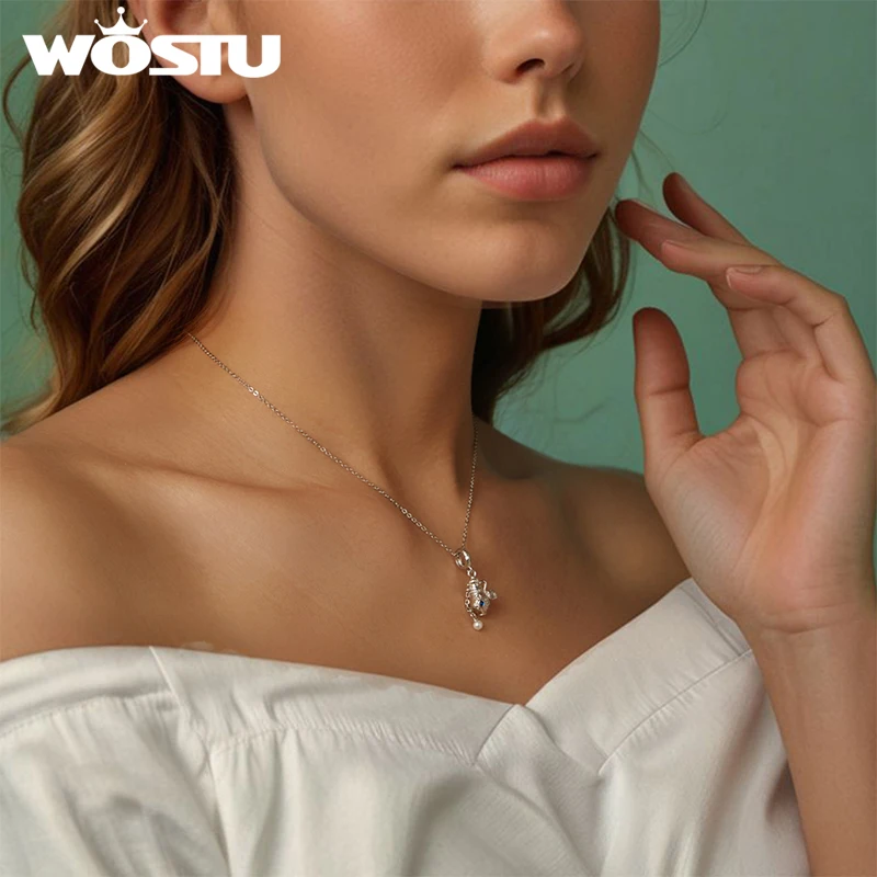 WOSTU 925 Sterling Silver Vintage Perfume Bottle Pendant with Shell Original for Women Fit Bracelets&Necklace DIY Accesories