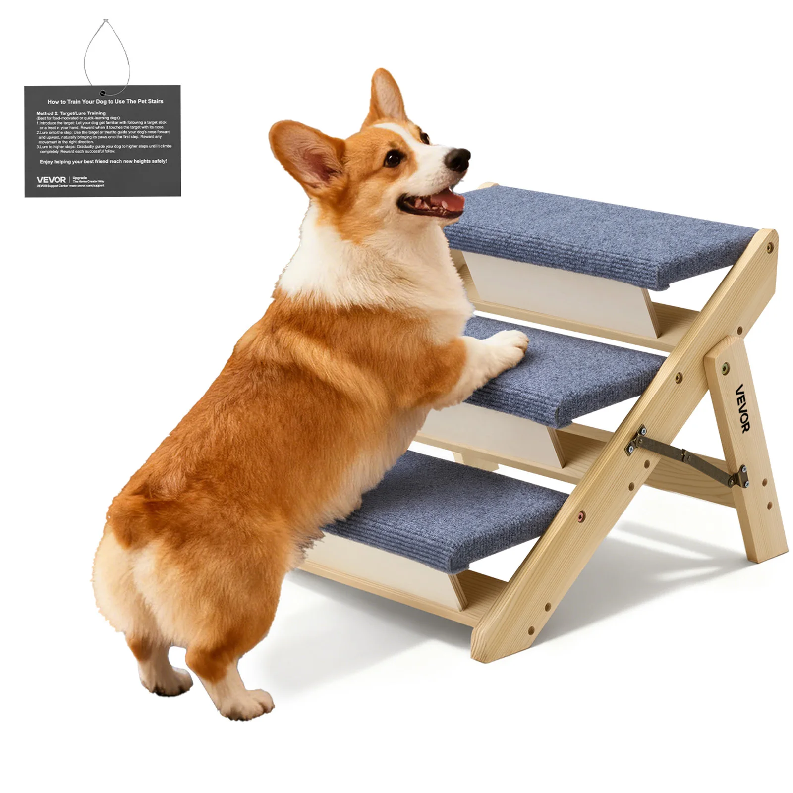 

VEVOR Wood Pet Stairs, 3-Step Dog Stairs for Beds, Sofa & Cars, 150lbs Load Capacity, Floded Flat Design, Stable & Sturdy Cat & Dog Step Ladder for Small Medium Large Older Pet Puppy Essentials
