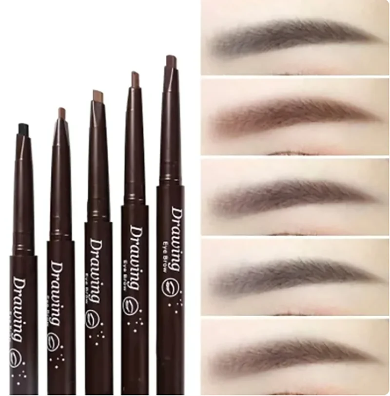 Lápiz de cejas automático de doble cabezal, maquillaje Natural de 6 colores, resistente al agua, de larga duración, fácil de usar, con cepillo