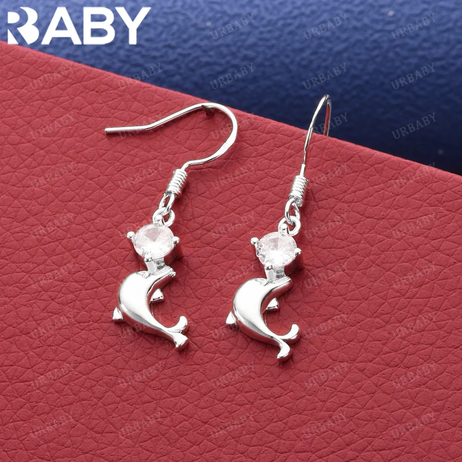 

URBABY 925 Sterling Silver Zircon Dolphin Drop Earrings For Women Jewelry Fashion Cute Engagement Wedding Accessories