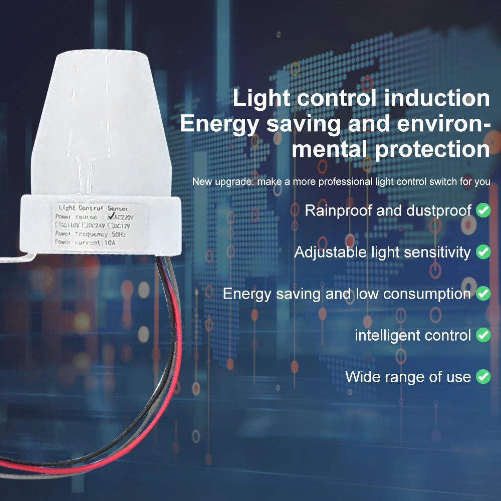 DC AC10A 220V Photoswitch Sensor Switch Adjustable Automatic Auto On Off Photocell street Light Switch 50-60Hz Photo Controller