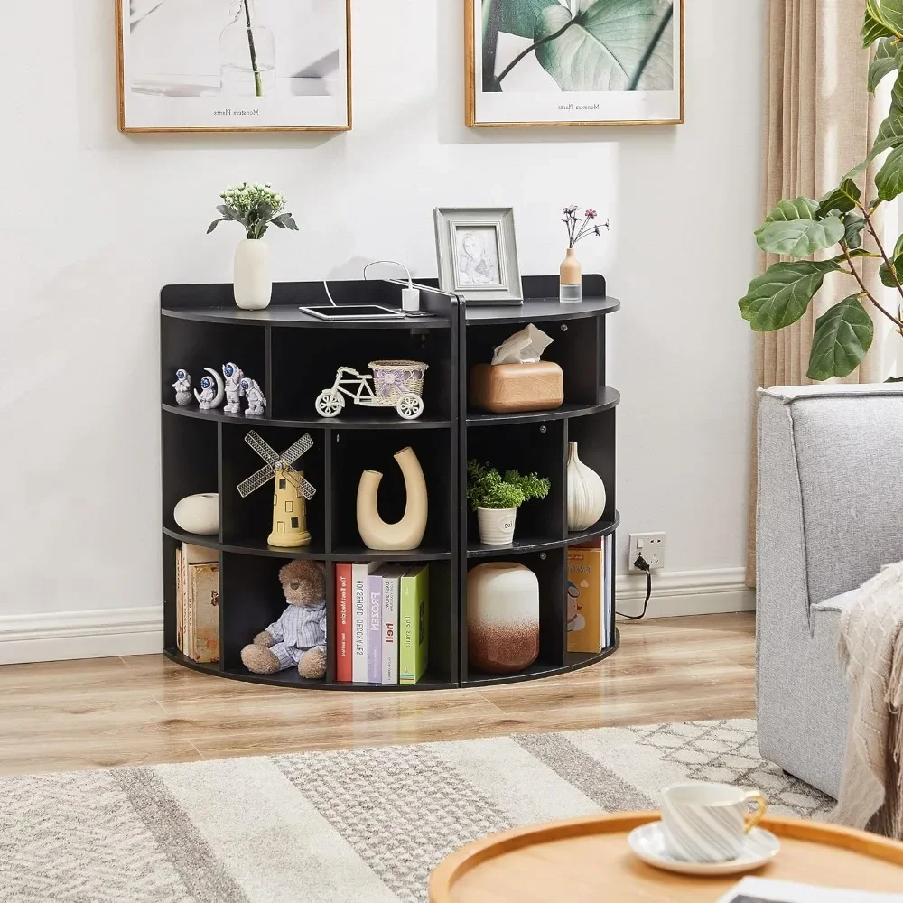 Corner Cabinet with Charging Station, 3-Tier Cube Storage Organizer with USB Ports and Outlets, Triangle Bookcases