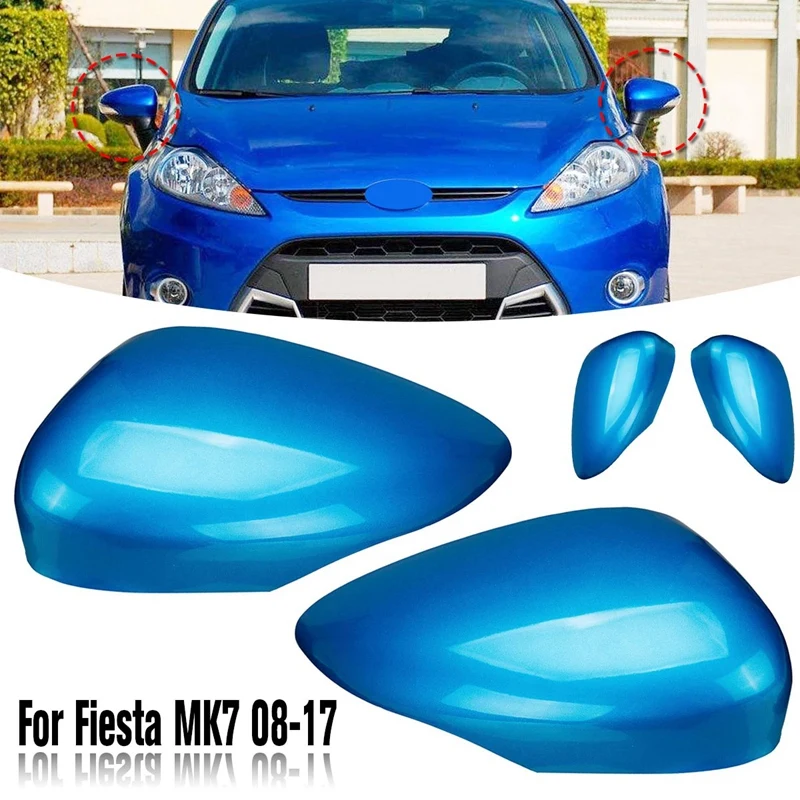 

1Pair Wing Door Rearview Mirror Cover Side Mirror Cap For Ford Fiesta MK7 2008-2017 Blue