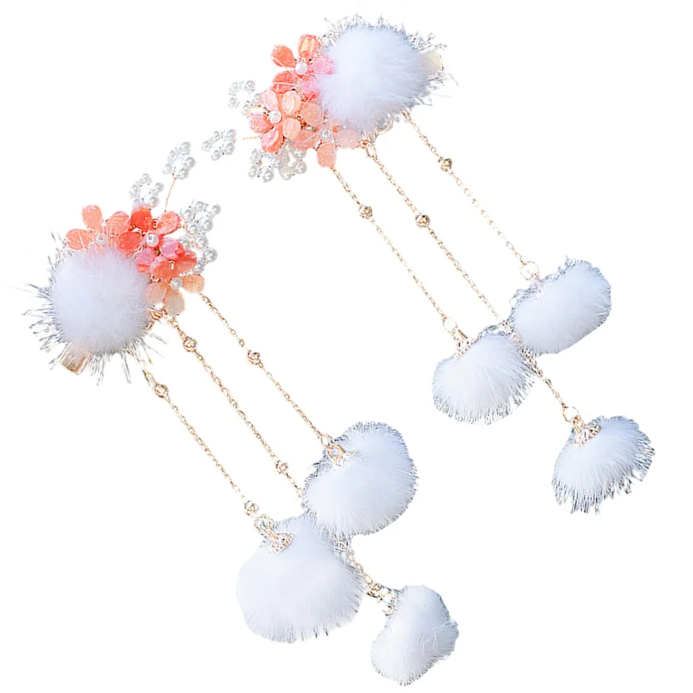 1 زوج بوم بوم الكرة شرابة دبابيس الشعر الصينية Hanfu مقاطع الشعر إكسسوارات الشعر للفتيات ملابس الحفلات دبابيس الشعر الفتيات
