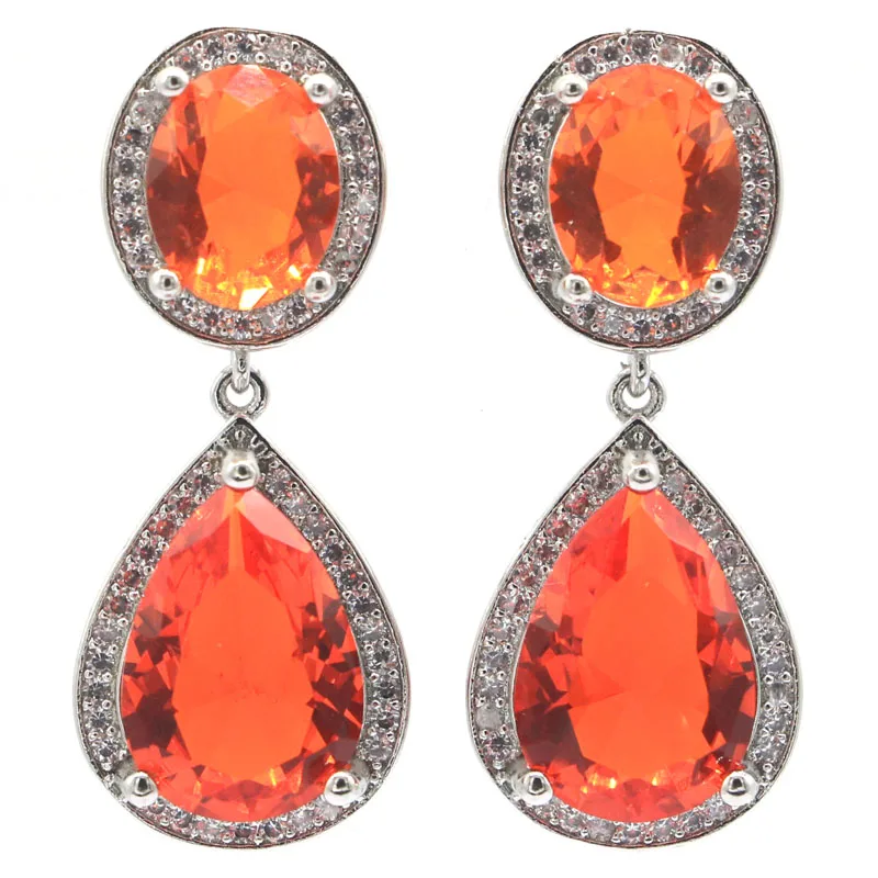 Buy 4 Get 1 Free 32x12mm Pretty Drop Orange Spessartine Garnet Violet Tanzanite Smokey Topaz CZ Women Gift Silver Earrings