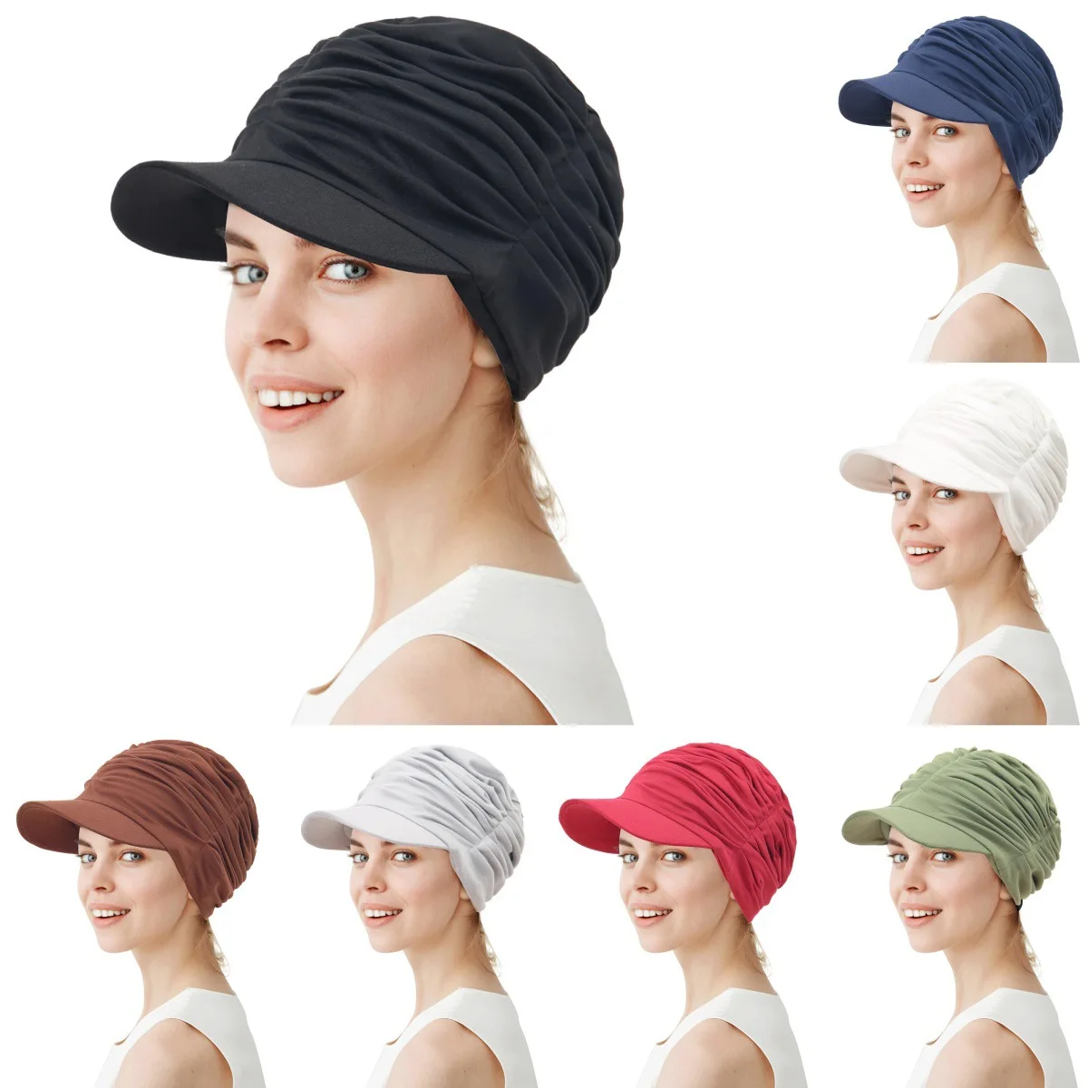 Fashion Baseball Hijab Cap For Women Pleated Bonnet Muslim Sun Hat Scarf Wrap Baseball Caps Trendy Bandana Turban New Brim Hats