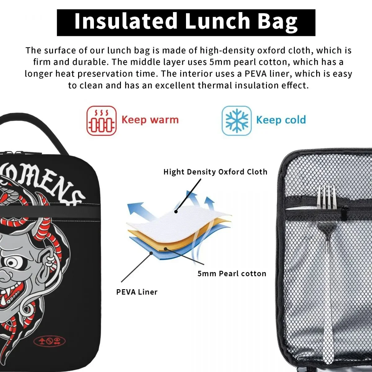 Hannya Bad Omens Insulated Lunch Bag High Capacity Reusable Cooler Bag Lunch Box Tote Work Outdoor Food Bag