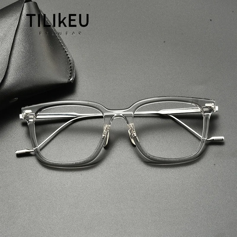 

New Korean-Style Luxury Pure Titanium Glasses Frames 15g Acetate Clear Gray Retro Square Eyeglasses Men Women Designer Eyewear