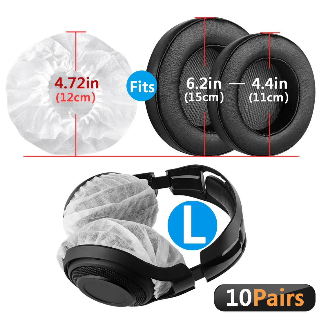 Geekria 100 Pairs Disposable Headphones Ear Cover for Large Over-Ear Headset Earcup, Stretchable Sanitary Ear Pads Cover