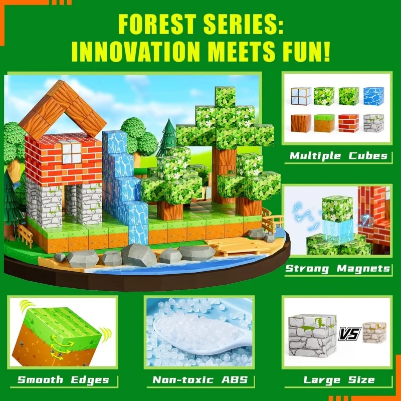 100 Uds. Bloques de construcción magnéticos para niños, cubos magnéticos, juguetes educativos del mundo, juego de construcción magnética, juego de regalo de cumpleaños