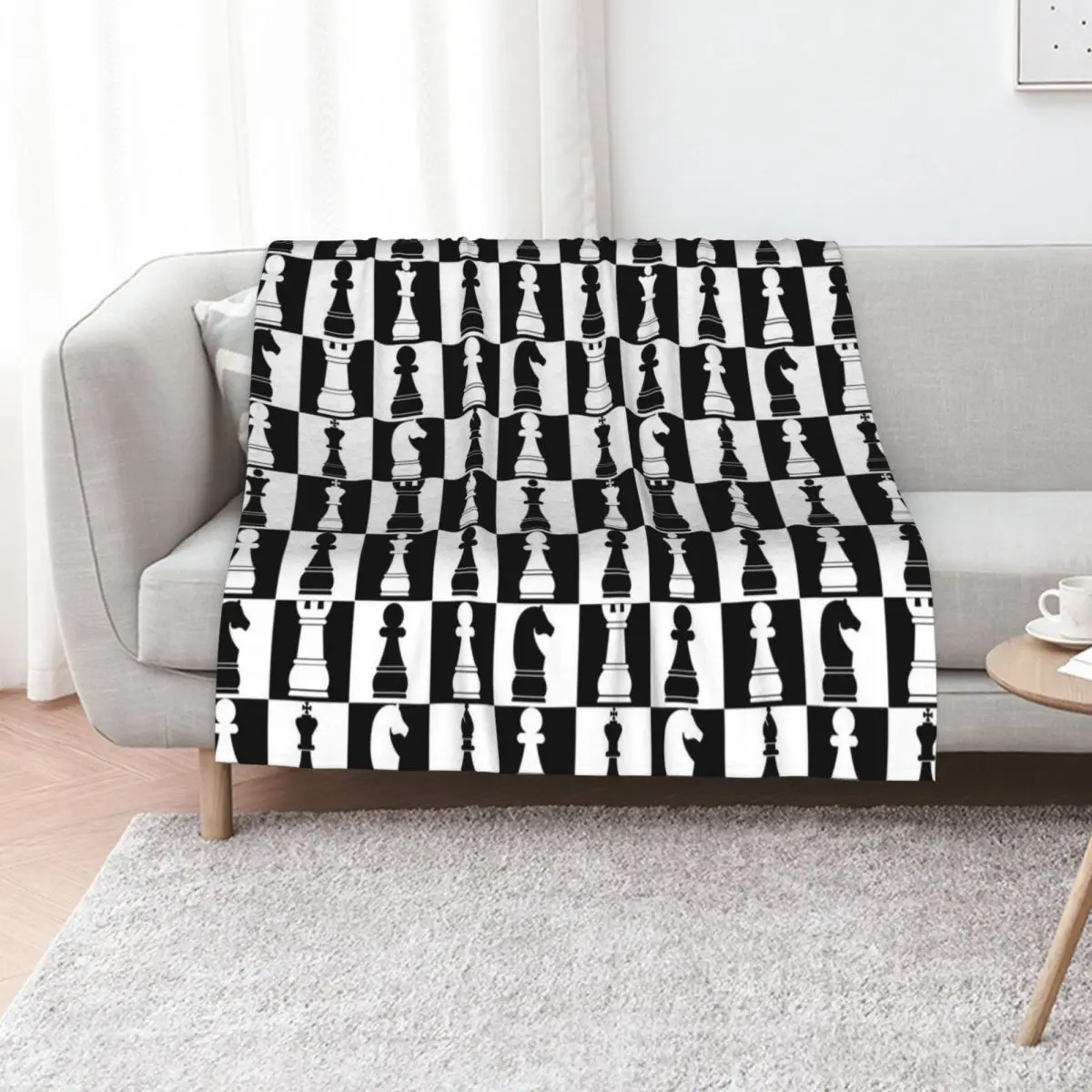 Black and White Chess Board Print Pattern Throw Blanket Furry Baby For Sofa Thin Decorative Sofa Thermal Blankets