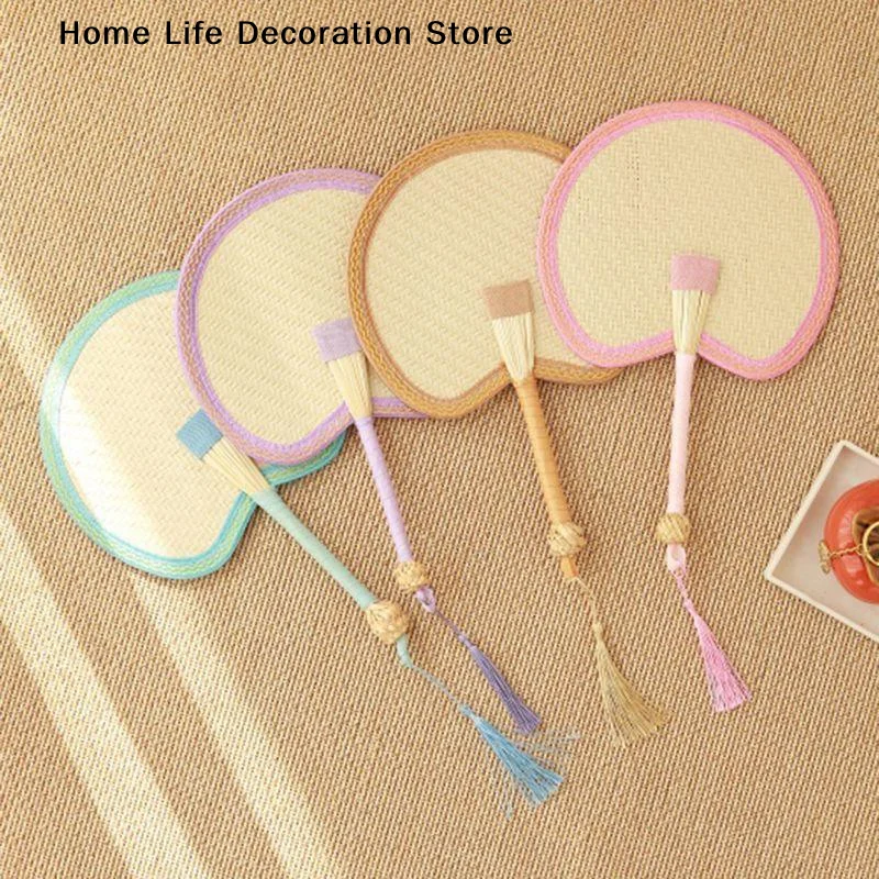 【H】Handmade Natural Straw Palm Fan Woven Handheld Fan Portable Summer Cooling Fans For Party Wedding Camping Home Decoration