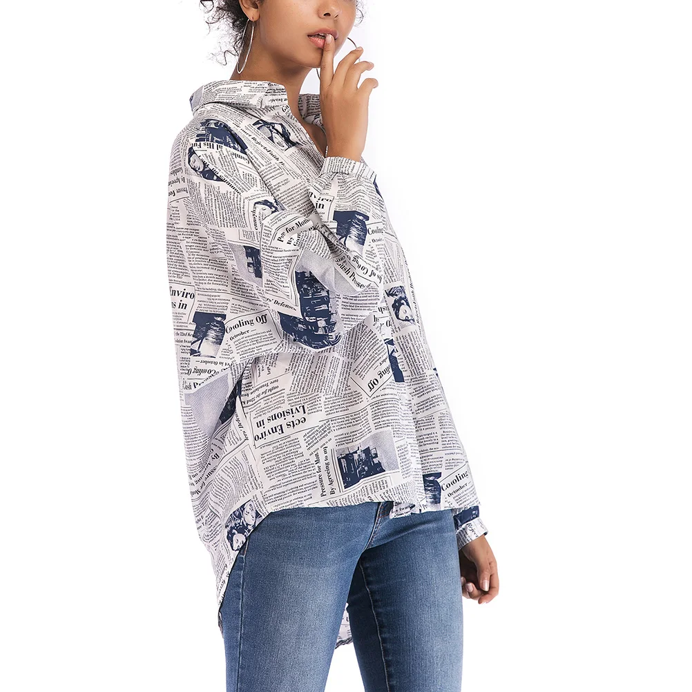 

Fashionable Letter Print Shirt Women Sleeve Soft Comfortable Blouse Lapel Daily Beach Party Outdoor Wear
