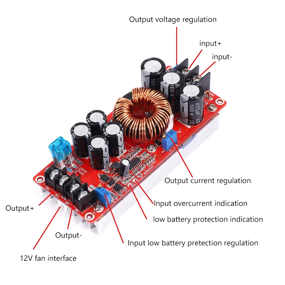 1200/1800W 40A DC DC Converter Boost In DC10-60V Out 12-83/90V Step-up Power Supply Module Overcurrent Protection Step Up Module