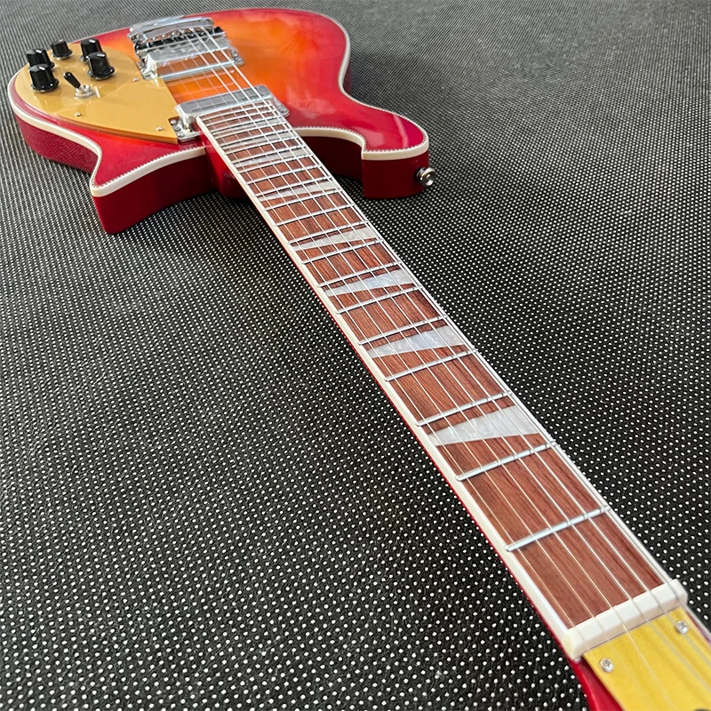 Orange-red glossy electric guitar, shipped from US warehouse, 21 frets, HH pickups, stainless steel rounded fret wires, free shipping