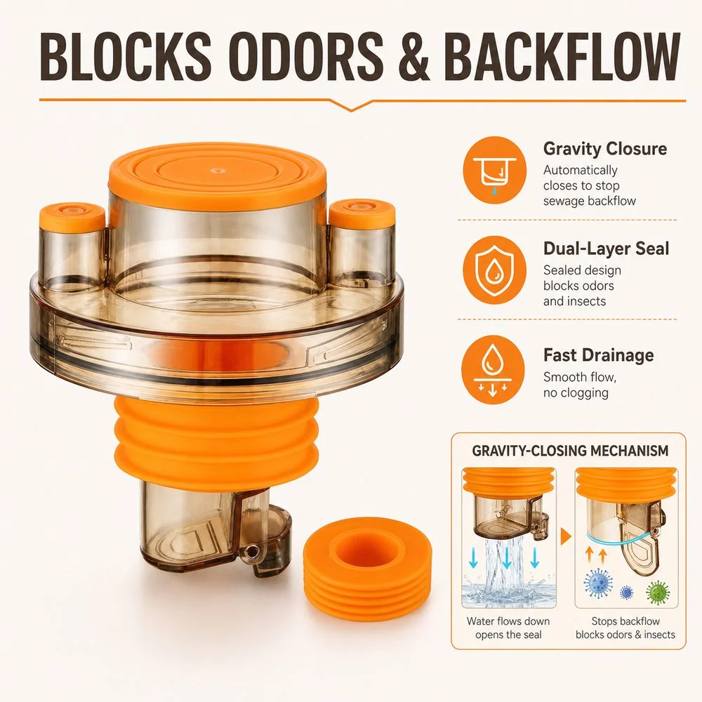 Dual-Layer Silicone Sink Drain Adapter Gravity Closure Anti-Odor Three-Way Drain Adapter Backflow Blocking Drain Filter Adapter