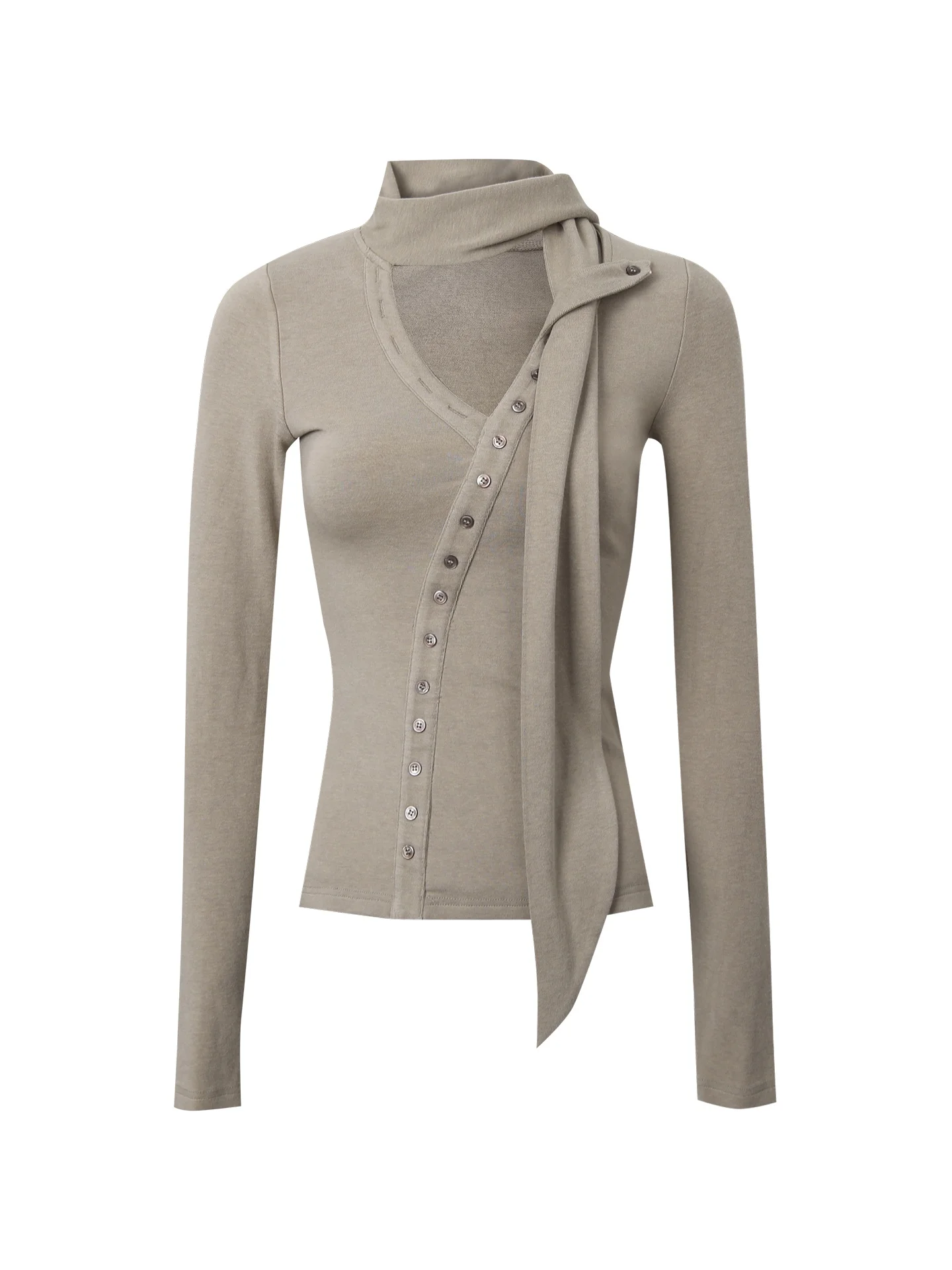 Cseta de Manga Larga Color Caqui Estilo G, Diseño Moderno para Mujer, Invierno, Estilo Informal, Corte Recto, Mezcla de ...