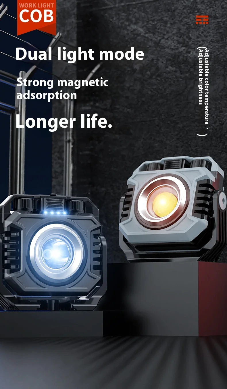 Mini Magnetisches Arbeitslicht Multifunktions Wiederaufladbare Tragbare COB Taschenlampe 5000 mAh Camping Taschenlampe Flutlicht Eingebaut 26650 – Detail 2