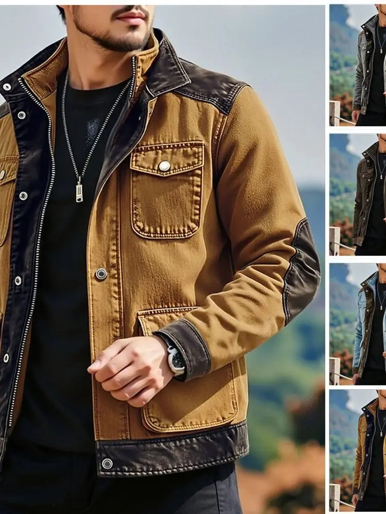 

Casual Versatile Cardigan Coat European Sle Leisure Match All Weather Denim Fabric Long Sve V-ne Zipper Closure Men's ...