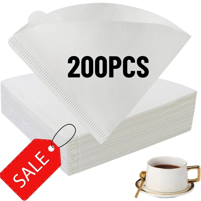 

200PCS Disposable Coffee Filter Paper Cone Paper Filters for Coffee Dripper Pour Over Coffee Maker Natural Unbleached Wood Fiber