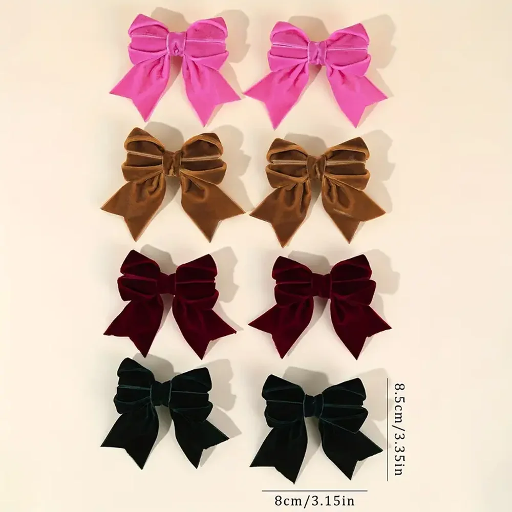 2 шт. новые элегантные бордовые бархатные заколки для волос с бантом, заколки ручной работы с бантом и рюшами по краям для девочек, изысканные аксессуары для волос