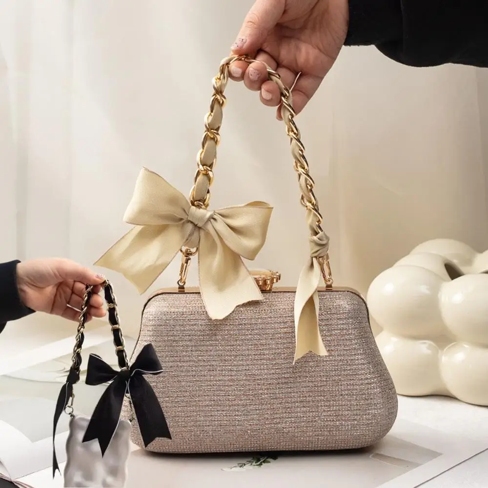 

DIY Bag Chain With Silk Scarf Metal Hand Chain Bow Decorative Chain Strap Hand Carry Bags Replacement Chain Bag Accessories
