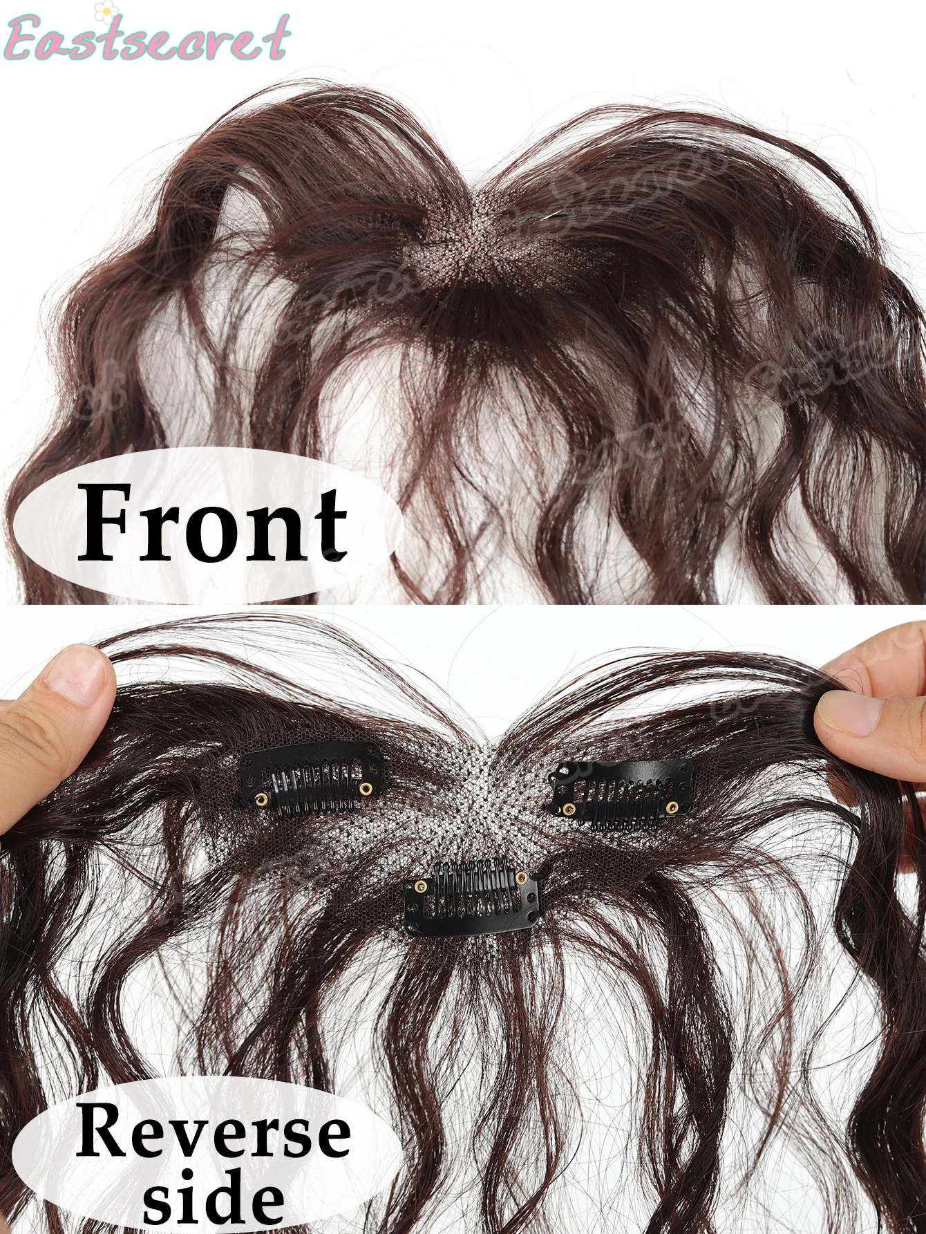 EAST Clip In Human Hair Curly Bangs Handmade Invisible Swiss Lace Base Hairpiece Thin Wool Curly Hair For Hairline Baldness