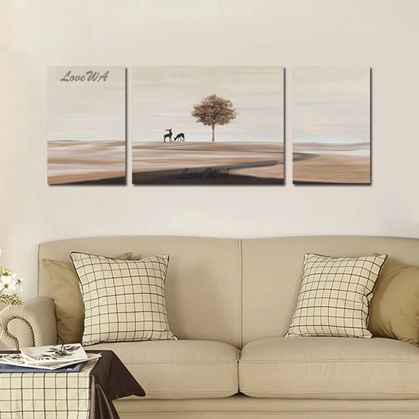 

Outdoor Wall Art Simple Scenery Paintings Small Deer Abstract Tree Canvas Picture Acrylic High Quality 3PCS Hand Drawing Artwork