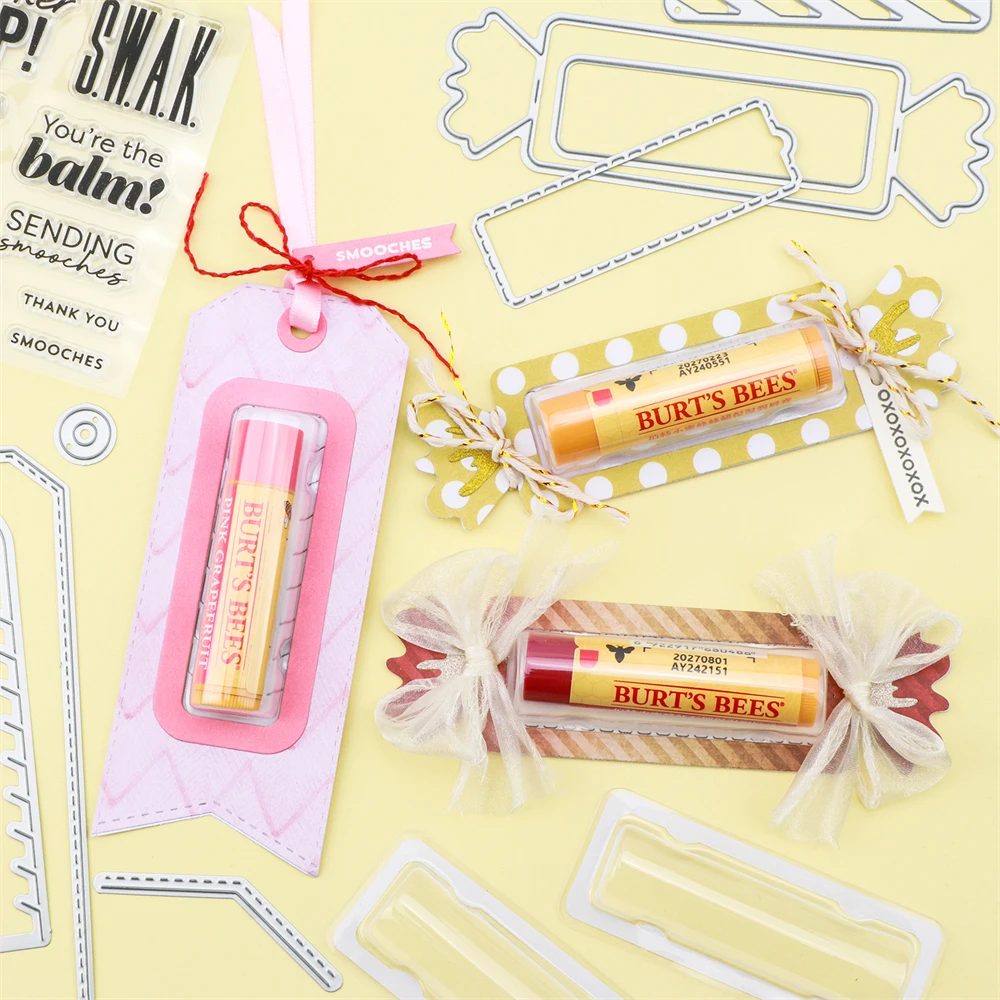 Plastic Clear Rectangle Domes Coordinating Cutting Dies Self-Adhesive Lip Balm Pouches Money Holder for DIY Craft Gift Cards