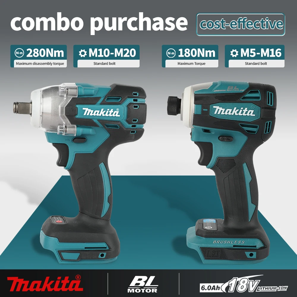 Makita DTW285 Impact Wrench DTD172 Impact Driver Brushless Cordless Electric Tool Set For Car Repair Woodworking DIY