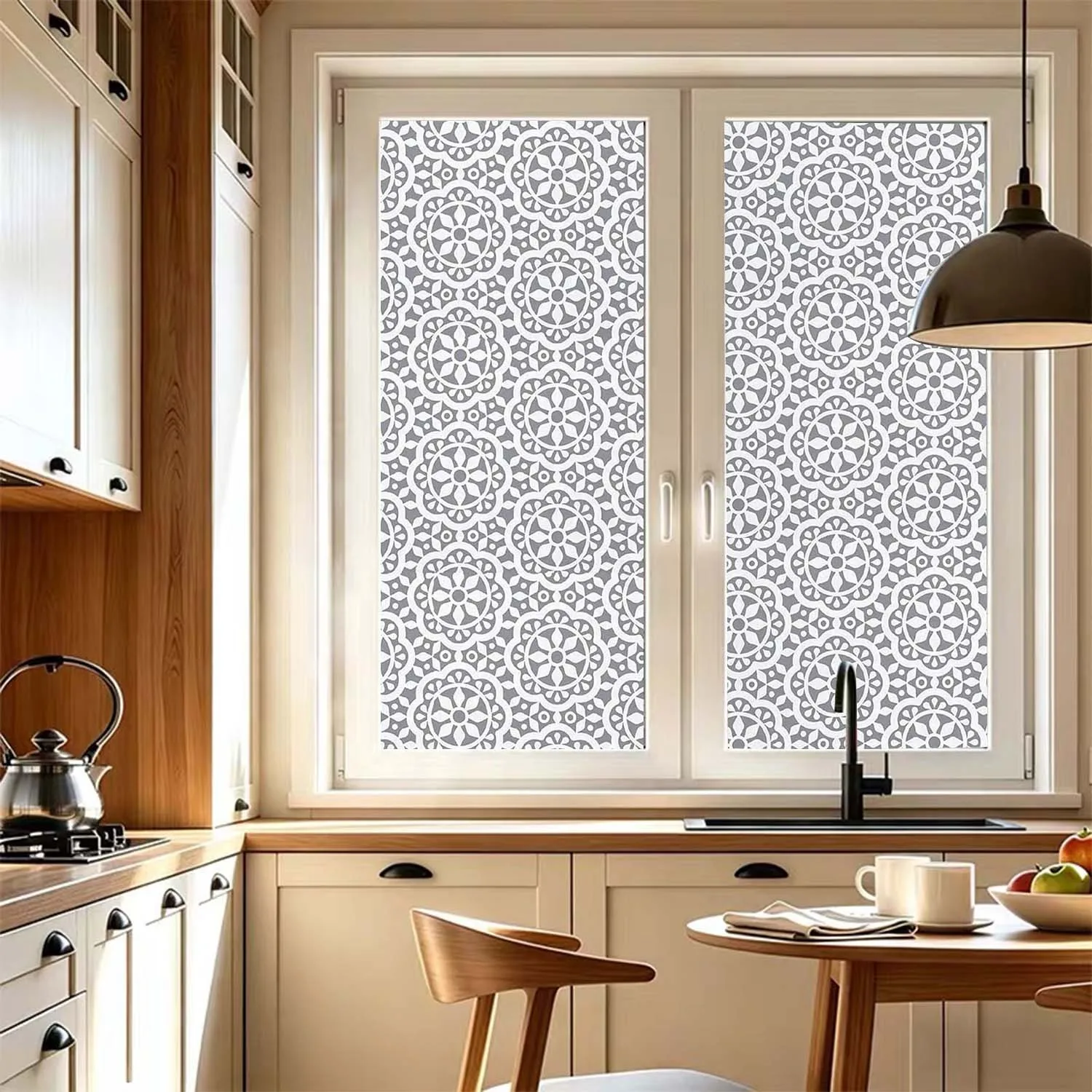 Floral Window Privacy Film, Static Cling No Glue Frosted Glass Window Sticker, Anti-UV, Heat-Reducing Window Film for Home Decor
