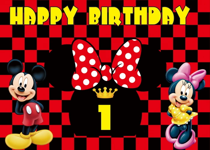 Disney Cartoon Mickey Mouse Kids Happy Birthday Backgrounds Decors Vinyl Cloth Party Backdrops Baby Shower Banner Decoration