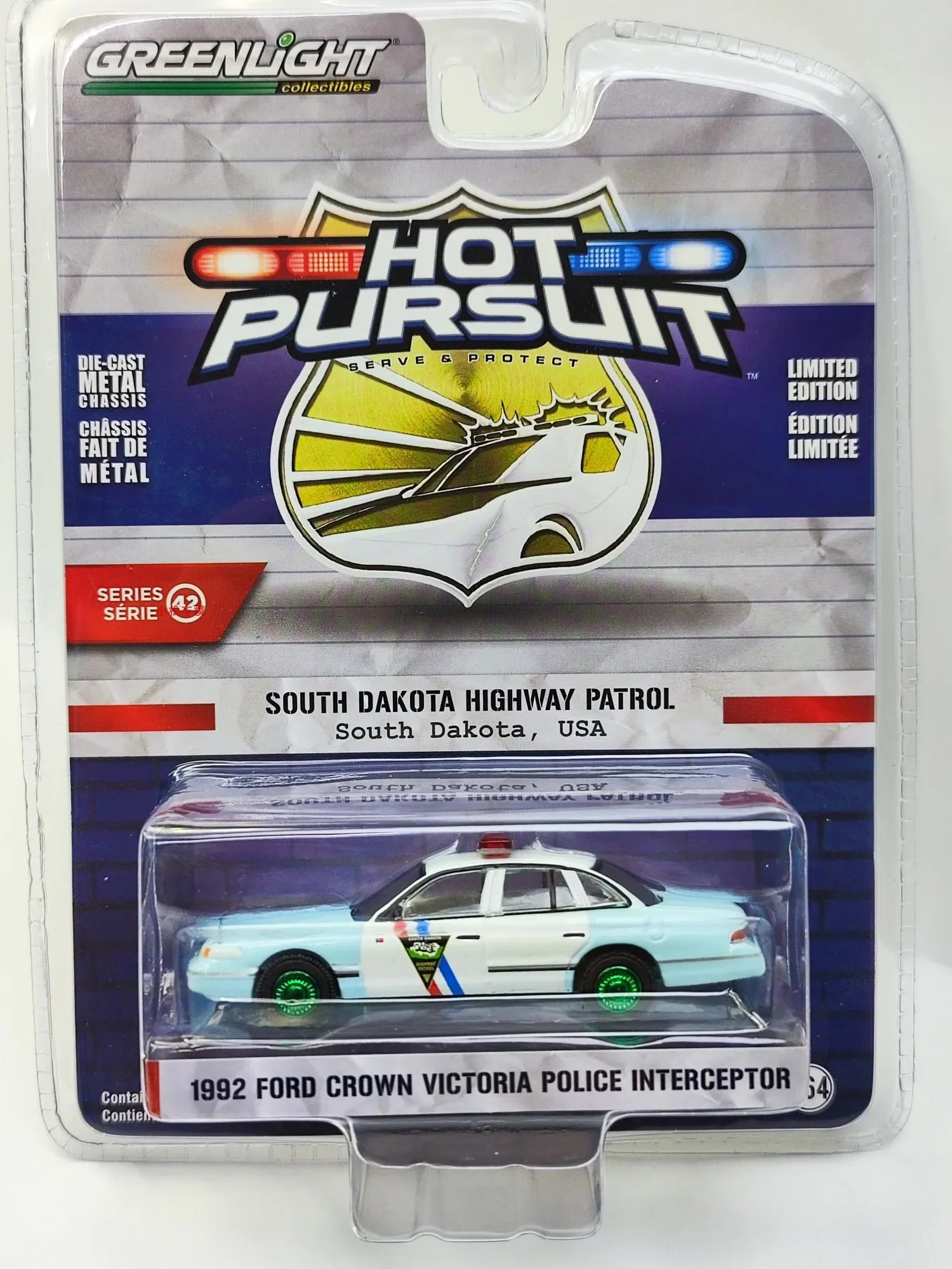 

1992 Ford Crown Victoria Intercept Полицейская машина - Южная Дакота Шоссейный патруль Green Machine Edition Модель автомобиля из сплава Игрушка в подарок Мода