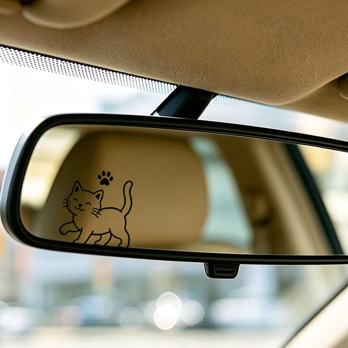 Cute Smiling Cat With Paw Print Car Sticker, Waterproof Line Art Kitten Decal For Car Window, Laptop, Motorcycle Decor