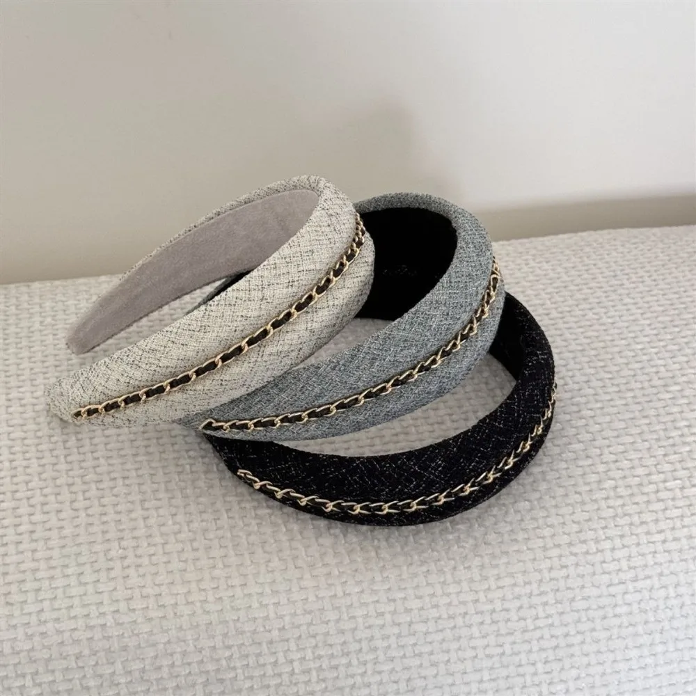 Fashion Non Slip Headbands for Women Spa Headband Wide-Brimmed Chain Hairbands Retro Versatile Hair Band for Skin Treatment