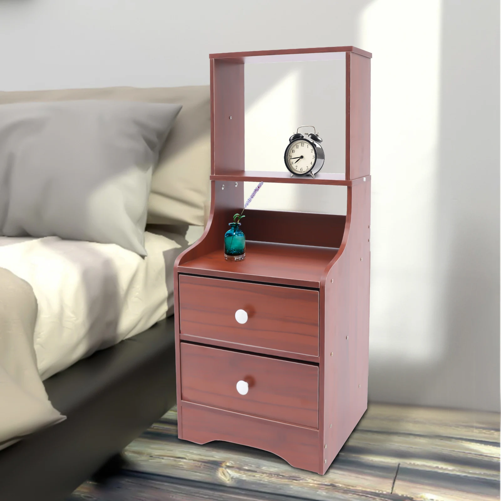 Modern Nightstand Tall Bed End Table Bedside Table with 2 Drawers and Storage Shelf Cabinet Furniture for Bedroom Living Room